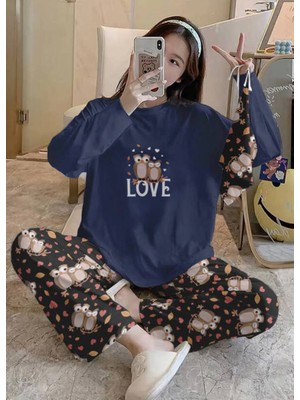Silona Homewear Bahd Owl 2 Navy Süpersoft Kadın Pijama Takımı
