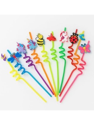 Efe Mark Neşeli Hayvan Figürlü Plastik Parti Pipeti 12'li, Hayvanlar