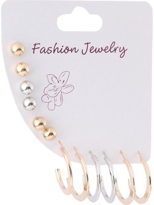 Pazarois Altın ve Gümüş Renk Halka ve Top Detaylı Bijuteri Küpe Seti