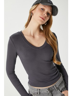 Ritnice Kadın Zera Lux Touch V Yaka Antrasit Bluz