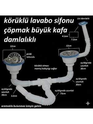 Yapı Kalite Çift Kafalı Taşmalı Çöpmak Evye Sifonu Beyaz