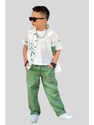 Turuncu Gardrop 3-10 Yaş Cep Detay Kısa Kol Gömlekli Erkek Çocuk Takım Haki