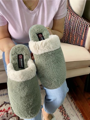Gezer Pelüş Kaymaz Taban Kışlık Ev Terlik Pelüş Kaymaz Taban Kşlık Terlik Pastel Yeşil