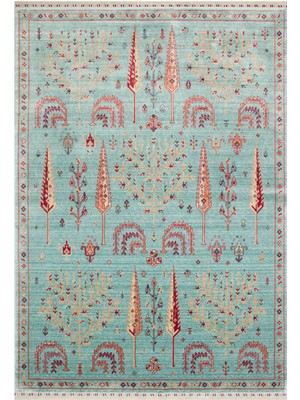 Akbel Halı Zara ZR 22 Turkuaz Otantik Özel Tezgah Kolay Temizlenebilir Hav Bırakmayan Modern Uşak Halısı