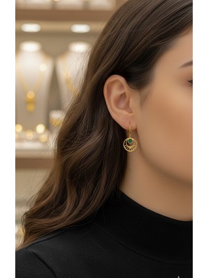 Erer Gümüş Gümüş Yeşil Taşlı Telkari Küpe IS986E3