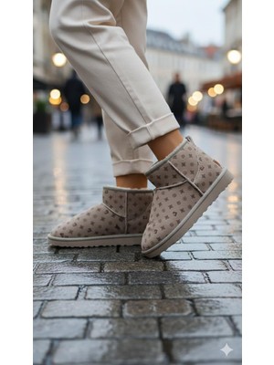 Pierre Cardin Baskılı Kadın Içi Peluş Süet Bej Günlük Bot 55391