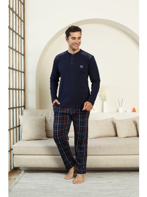Enisena Erkek %100 Interlok Pamuk Kumaş Ekose Bloklu Pijama Takımı 12481