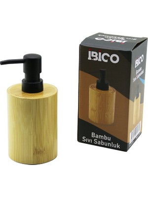 Go İthalat Yuvarlak Ahşap Bambu Sıvı Sabunluk Siyah Plastik Pompa  Çap: 8cm - Y: 11CM (5263)