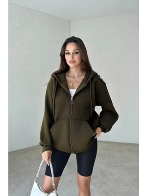 Yakamel Kadın Fermuarlı Oversıze Hırka