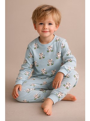 Çocuk Hayvan Desenli Pijama Takımı Mavi