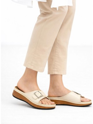 Wordex Apl 463-5 Anatomik Yumuşak Kalın Taban Tokalı Kadın Günlük Dışarı Terliği