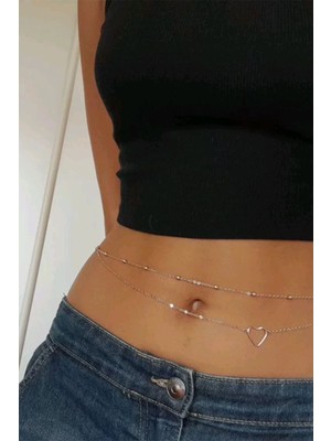 M Miel Bel Zinciri Bel Kolyesi Vücut Takısı Kalp Detay