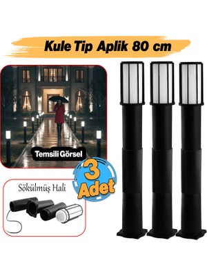 Badem10 (3 Adet) Plastik Sokak Bahçe Aplik 80 cm Kule Tip Lamba Aydınlatma Bahçe Duvar Armatür E27 Duy Uyum