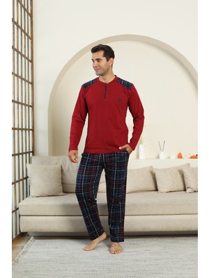 Enisena Erkek %100 Interlok Pamuk Kumaş Ekose Bloklu Pijama Takımı 12481