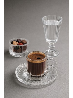 Zürih Collection 6 Parça Cam Türk Kahvesi Fincanı  Altlıklı - 6 Parça Flüt Kadeh ve 6 Parça Mini Çikolatalık
