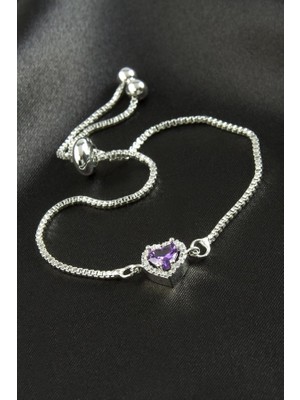 Pazarois Mor Zirkon Taşlı Kalp Figürlü Asansörlü Bijuteri Bileklik