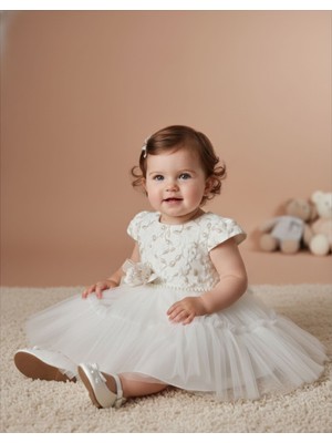 Baby Hola 1-5 Yaş Kısa Kol Jakarlı Kız Bebek Çocuk Elbise Bayramlık Mezuniyet Balo Abiye Gelinlik Ekru 2028