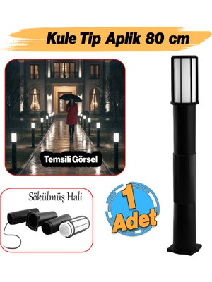 Badem10 Plastik Sokak Bahçe Aplik 80 cm Kule Tip Kafesli Lamba Aydınlatma Bahçe Duvar Armatür E27 Duy Uyumlu