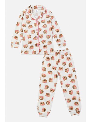 Luggi Baby 2 - 8 Yaş Bebe Yaka Önden Düğmeli Kız Çocuk Pijama Takımı   LG-8180
