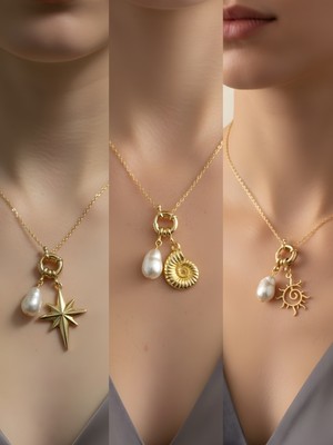 NKT Collection Güneş Deniz Kabuğu Kutup Yıldızı Incili Kolye