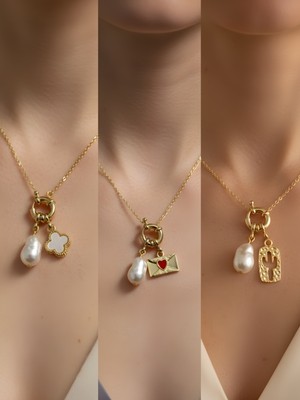 NKT Collection Kaktüs Ay Güneş Turkuaz Kalp Incili Kolye