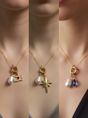 NKT Collection Mavi Damla Kutup Yıldızı Kalpli Zarf Incili Kolye