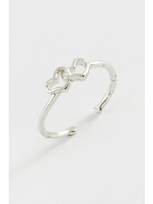 Pazarois Gümüş Renk Çift Kalp Figürlü Ayarlanabilir Bijuteri Yüzük