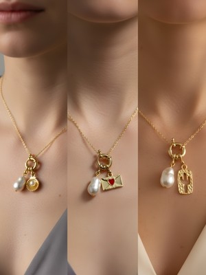 NKT Collection Kaktüs Midye Ay Güneş Incili Kolye