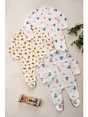 Kız Erkek Bebek Desenli Renkli 3lü Tulum Takımı Yenidoğan Kıyafet 0-3 Ay