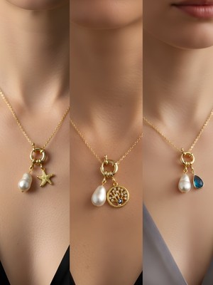 NKT Collection Turkuaz Damla Hayat Ağacı Deniz Yıldızı Incili Kolye