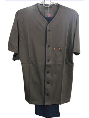 Pelin Erkek Önden Açık Uzun Kollu V Yaka % 100 Pamuk Pijama TAKIMI-1254