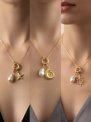 NKT Collection Güneş Deniz Kabuğu Deniz Yıldızı Incili Kolye