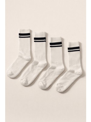 Erkek 4'lü Şeritli Ribanalı Soket Çorap