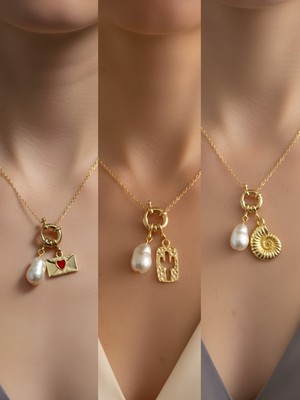 NKT Collection Deniz Kabuğu Kaktüs Ay Güneş Incili Kolye