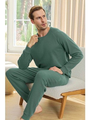 Erkek Aydoğan Waffle Uzun Kol Pijama Takımı 250648 Çağla Yeşil