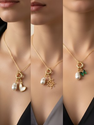 NKT Collection Zümrüt Yeşili Kelebek Güneş Kaktüs Incili Kolye