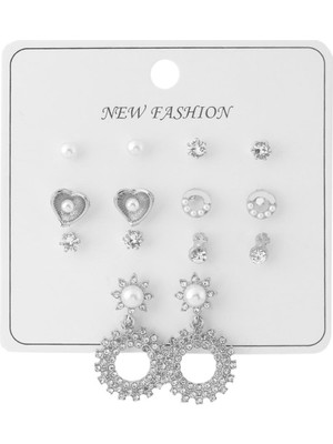 Pazarois Inci ve Taş Detaylı Silver Renk Bijuteri Küpe Seti