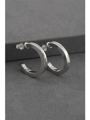 Pazarois Kalın Halka Gümüş Renkli Mat Dokulu Çelik Küpe