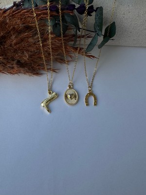 M Miel Kadın Gold Renk Çizme Kalp Detay Aşk Şans Kolyesi Paslanmaz Çelik Kolye