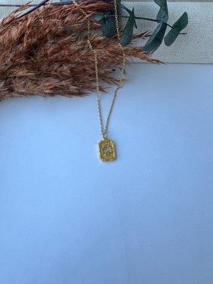 M Miel Kadın Gold Renk Minimal Plaka Paslanmaz Çelik Kolye