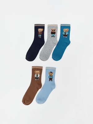 LC Waikiki Karışık Ayı Teddy Desenli Erkek Çocuk Soket Çorap 5'li  (W5)