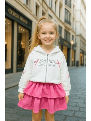 Turuncu Gardrop 2-10 Yaş Romantik Sweat Etek Kız Çocuk Takım Pembe
