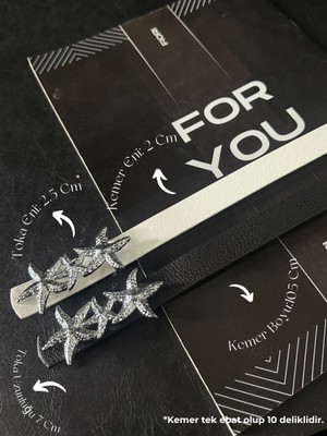 Fiori 2'li Yıldız Gümüş Tokalı Kadın Kemeri, Ceket Kemeri, Gömlek Kemeri, Elbise Kemeri