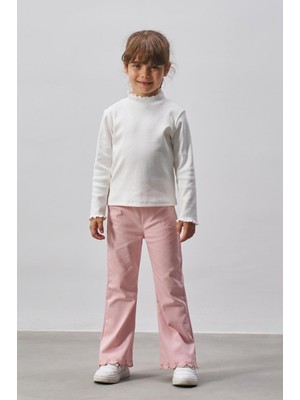 Magu Kız Çocuk Pamuklu  Ispanyol Paça Nakış Detaylı Pantolon