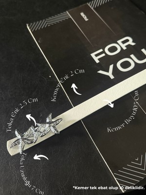 Fiori Yıldız Gümüş Tokalı Kadın Kemeri, Ceket Kemeri, Gömlek Kemeri, Elbise Kemeri