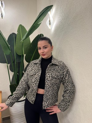 A.T. Kids-Women Kadın Leopar Desenli Kaşe Ceket – Modern Kesim Günlük Şık Ceket