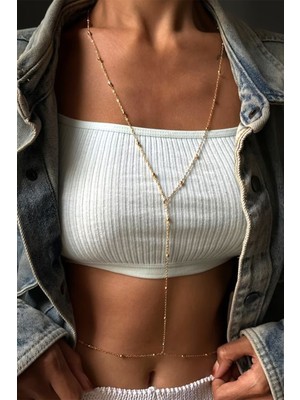 M Miel Kadın Kararmaz Çelik Vücut Zinciri Bel Zinciri Top Detay