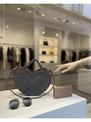 Mtg Jüt Tasarım Kalp Model Jüt Omuz Çantası - Şık Günlük Kullanım