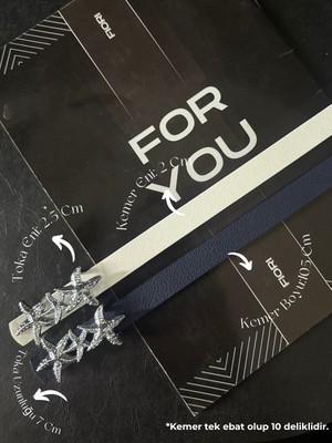 Fiori 2'li Yıldız Gümüş Tokalı Kadın Kemeri, Ceket Kemeri, Gömlek Kemeri, Elbise Kemeri