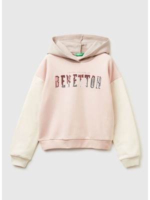 United Colors Of Benetton Krem - Pembe Kız Çocuk Payetli Sweatshirt 39M2C205E
